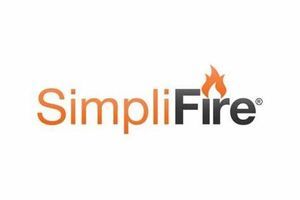 Logo for SimpliFire: Orange and gray text with a flame icon.