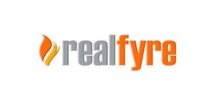 Realfyre logo with a flame icon and text in orange and gray.