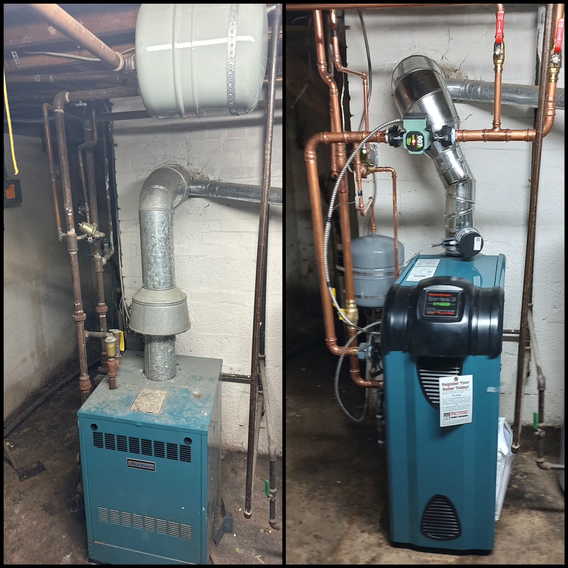 A before and after picture of a boiler