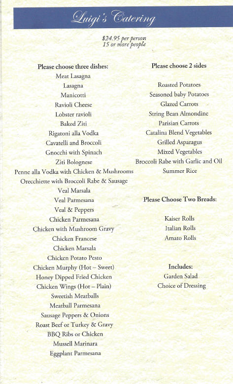 Menu from 