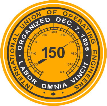 Circular emblem of the International Union of Operating Engineers, with gauge at 150, 