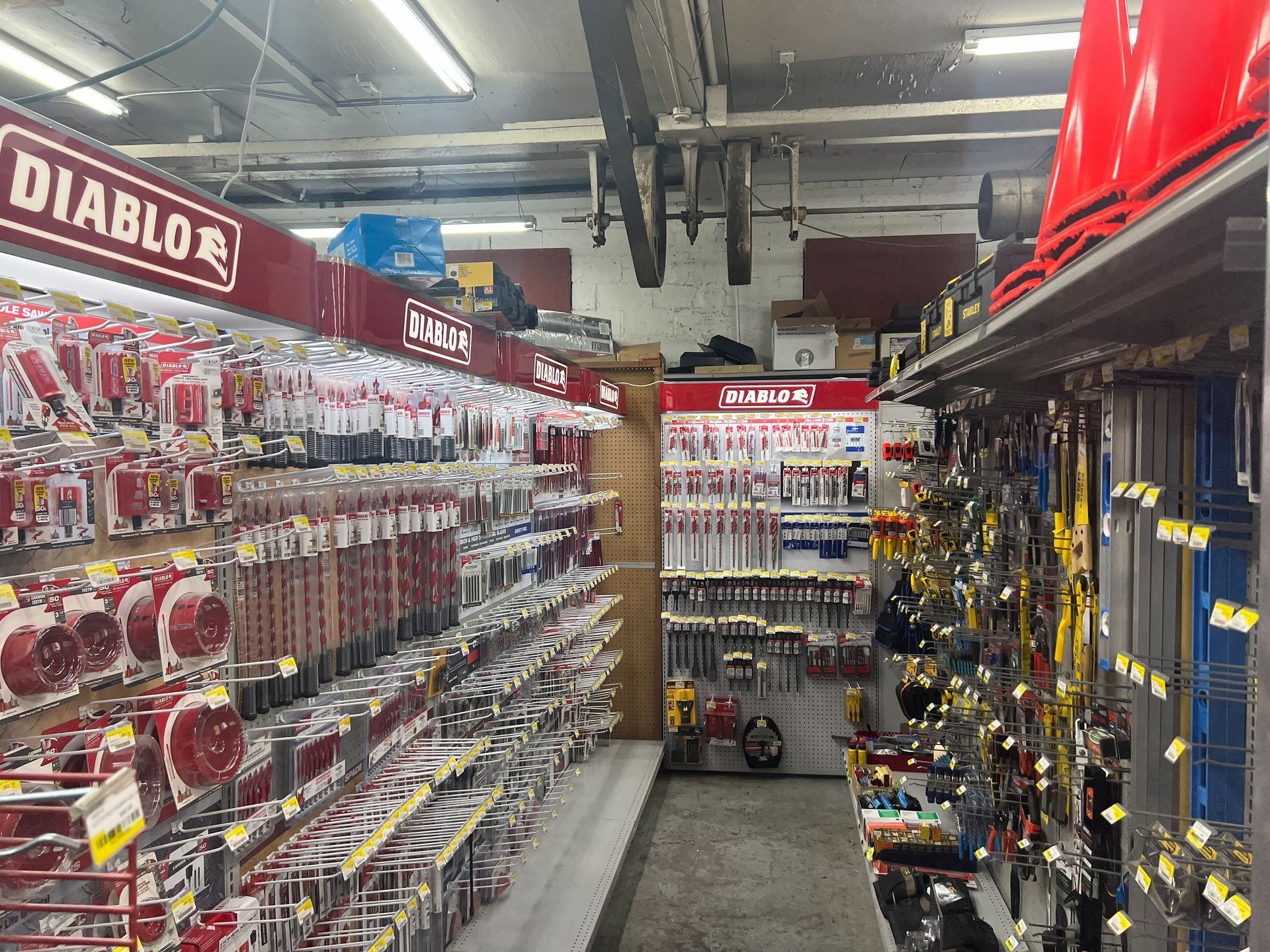 Hardware store aisle with Diablo brand tools on display.