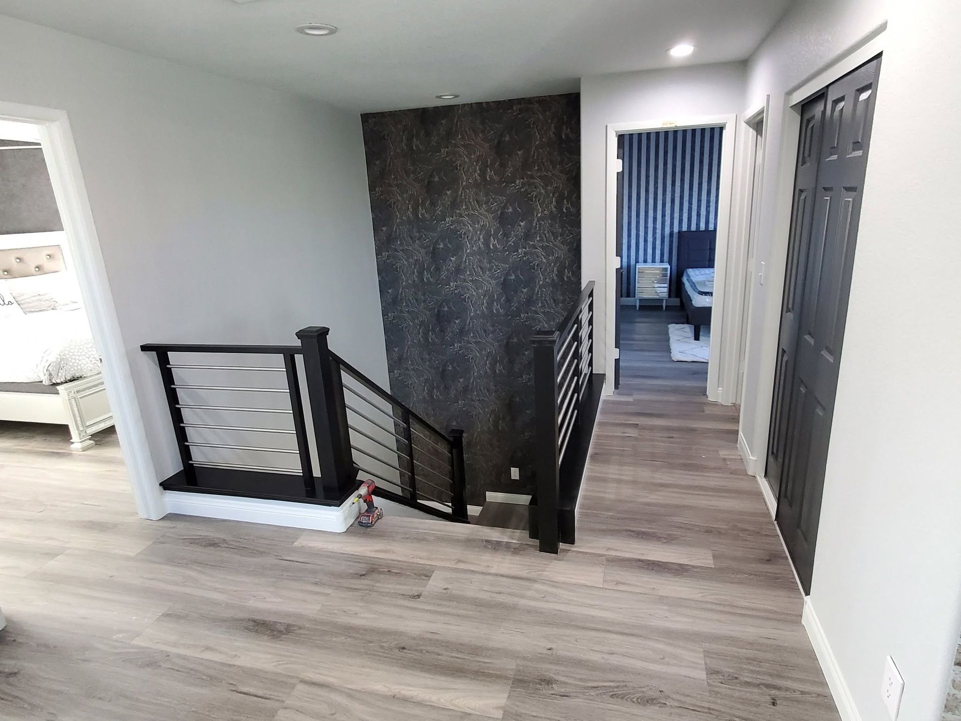 Painted doors black and walls white in Ankeny, Iowa.