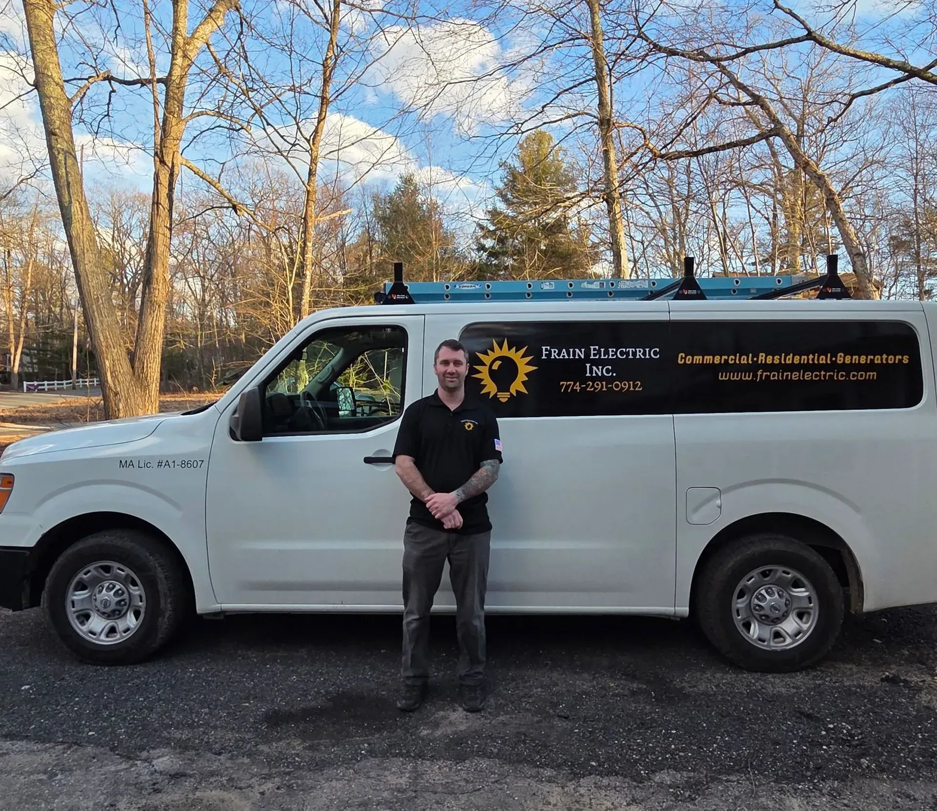 Man stands by a white van with