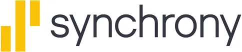 Synchrony logo with yellow bars and dark gray text.