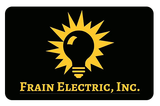 Black rectangle with gold lightbulb logo: Frain Electric, Inc.