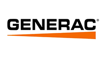 Generac logo: Black text with orange diagonal line.