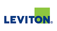 Leviton logo: navy blue text with a green square.