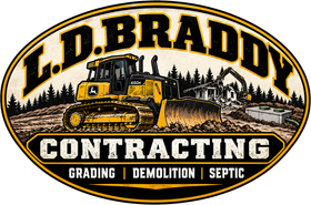 L.D. Braddy Contracting logo with yellow bulldozer and text: grading, demolition, septic