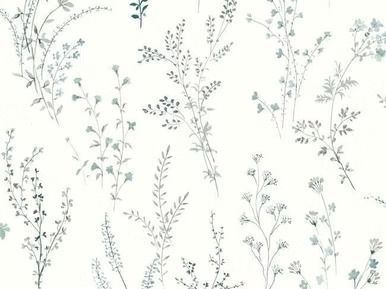 White background with scattered, light blue floral illustrations.