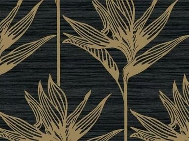 Gold botanical print on a textured dark blue background.