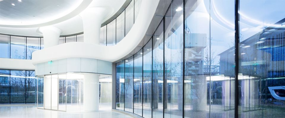 Interior glass within office building