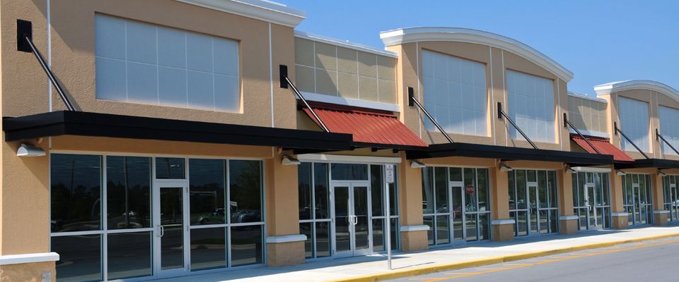 Commercial building with glass doors