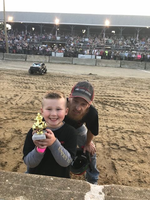 Matthew Senior and Matthew Junior at the Kids Demolition Derby, Marshfield Fair, 2020