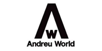Black and white Andreu World logo with a stylized 