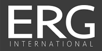 Logo for ERG International, white letters on a dark gray background. 