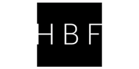 HBF logo in white text on a black square background.