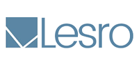 Logo for Lesro, a business, with a teal-colored square and geometric design, next to 