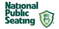 National Public Seating logo, green text and shield graphic.
