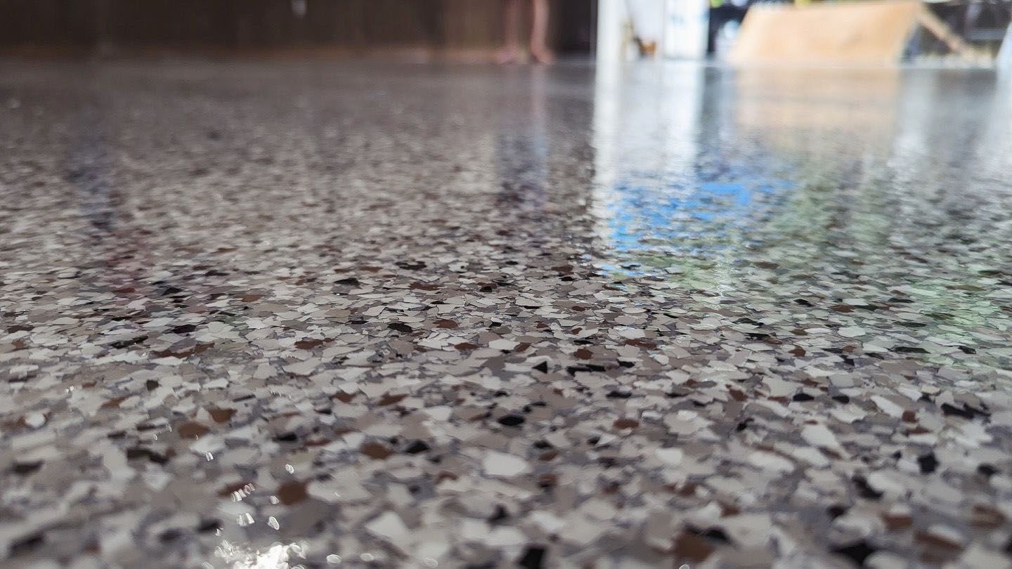 Close-up of a newly coated commercial flooring