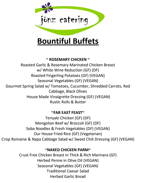 A menu for bountiful buffets from jorz catering