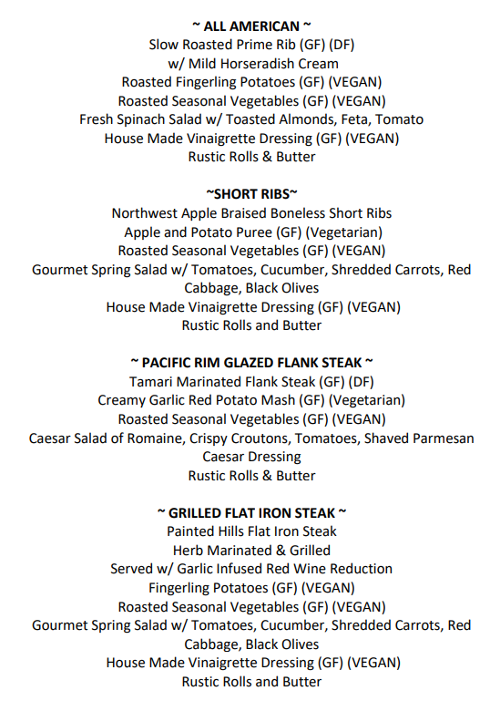 A menu for a restaurant with a lot of food on it.