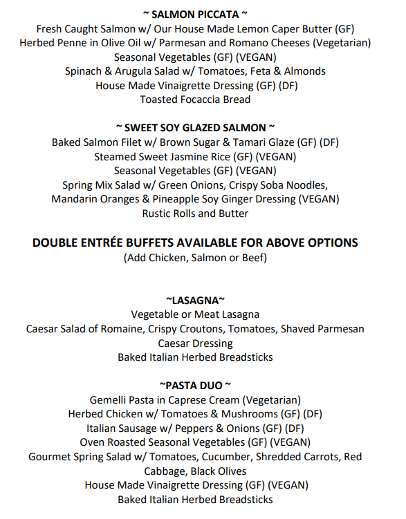 A menu for a restaurant with a lot of food on it