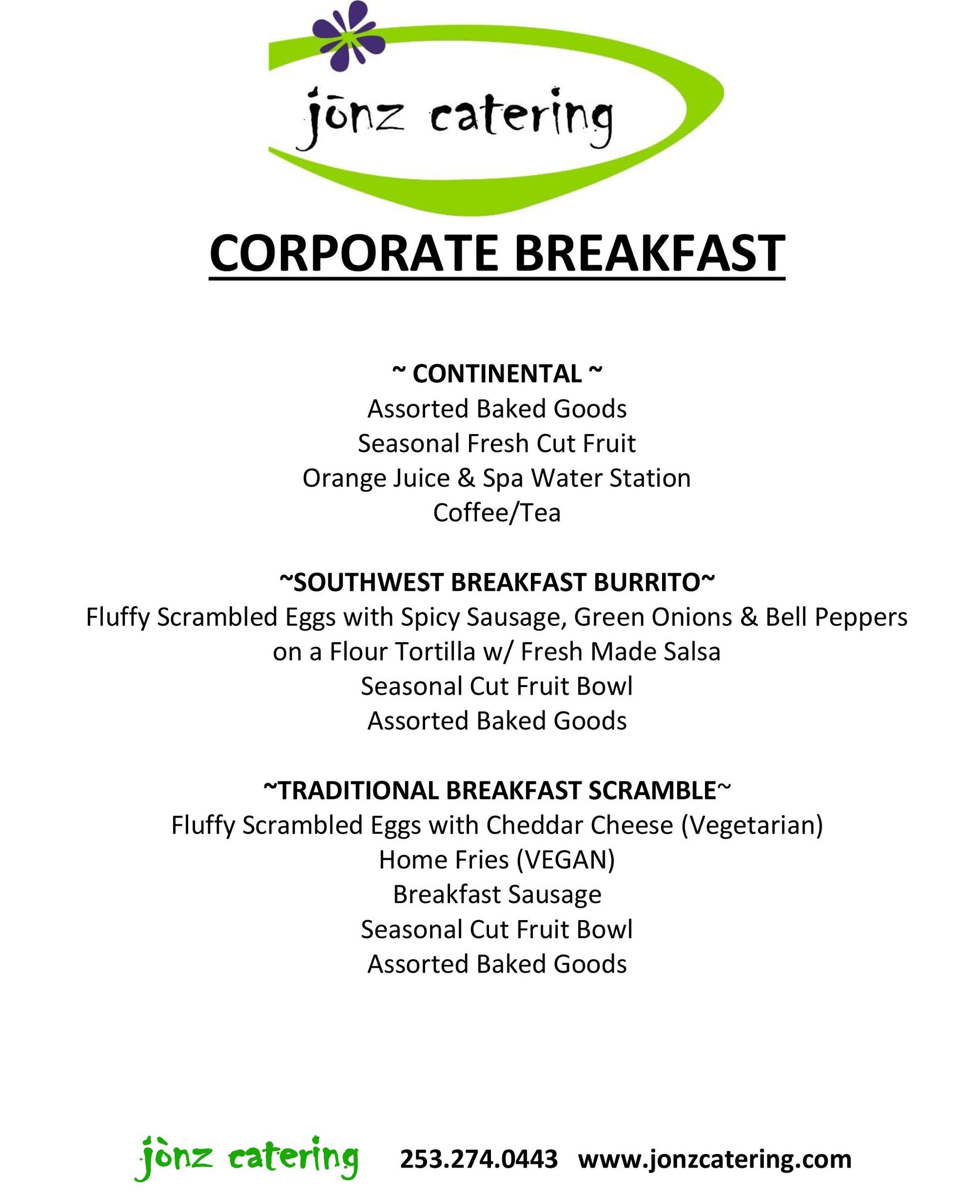 Corporate Breakfast Menu