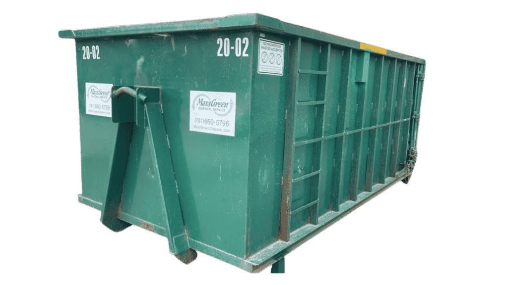 A green dumpster with the number 20-12 on it is on a white background.