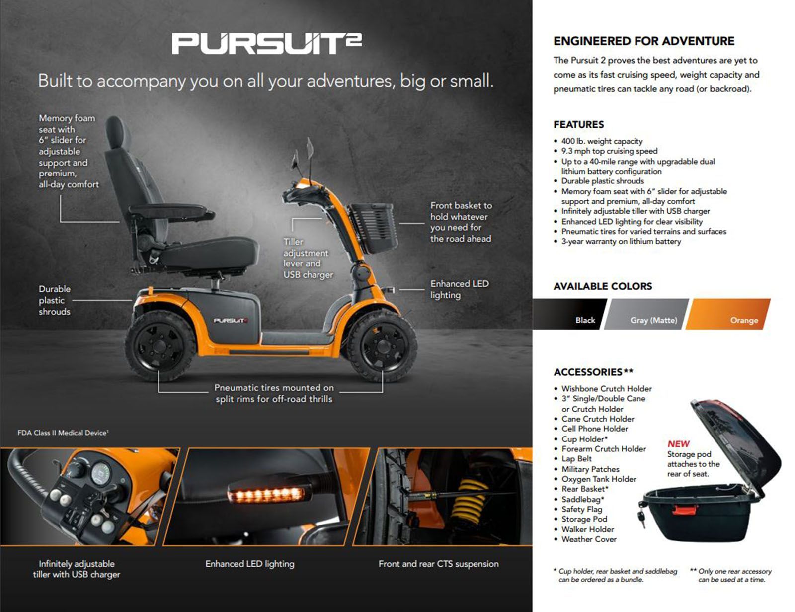 A brochure for a mobility scooter called pursuit