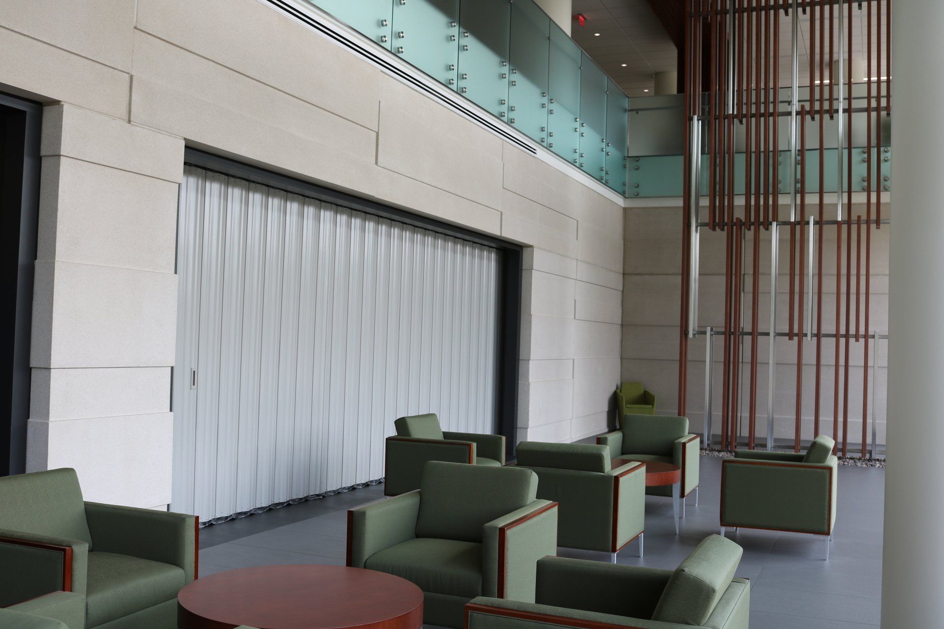 Accordion-style fire door in a lobby