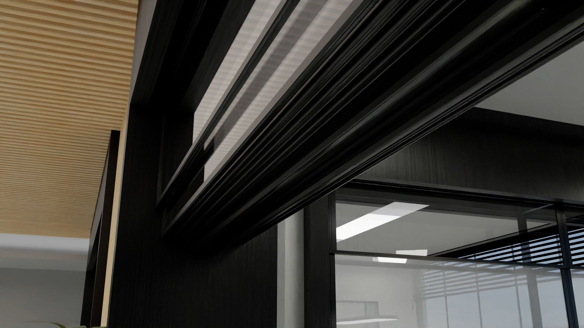 Glass wall with metal frame