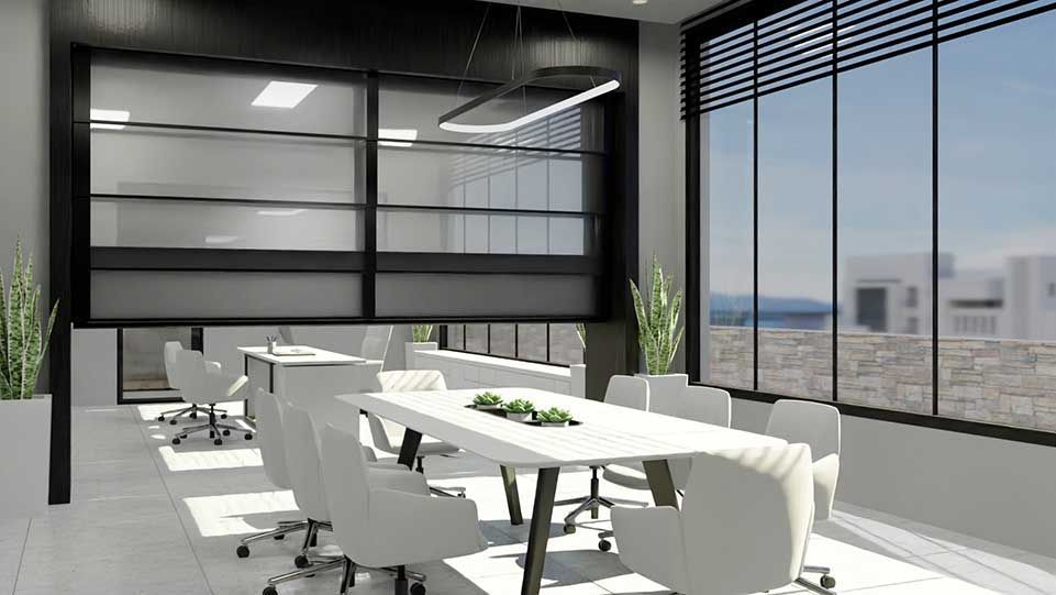 Meeting room with glass divider