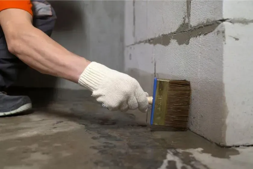 A man is painting a wall with a brush.