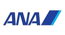 ANA logo in dark blue with a slanted shape and light blue highlights.