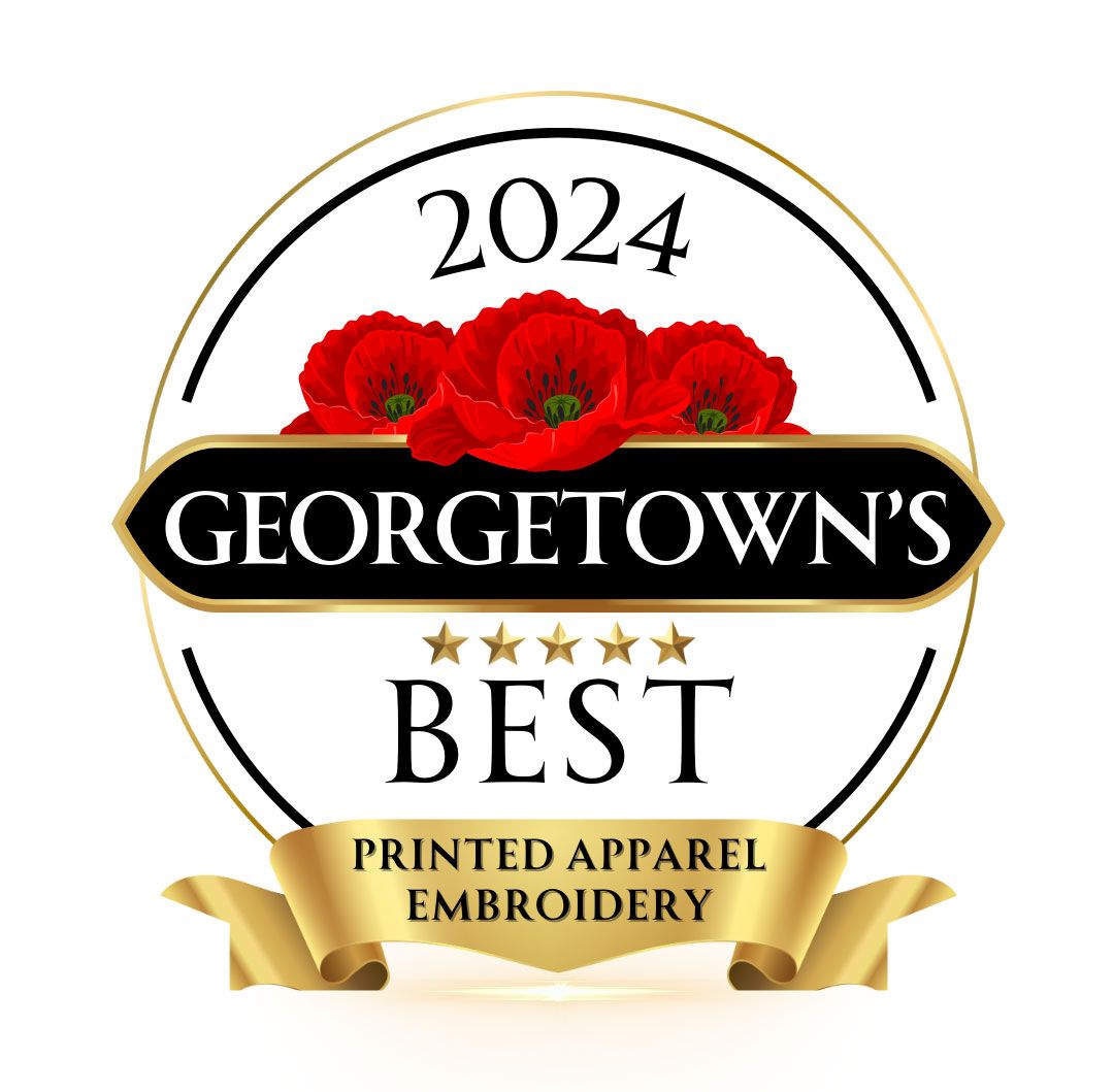 A logo for Georgetown 's Best printed Apparel Embroidery