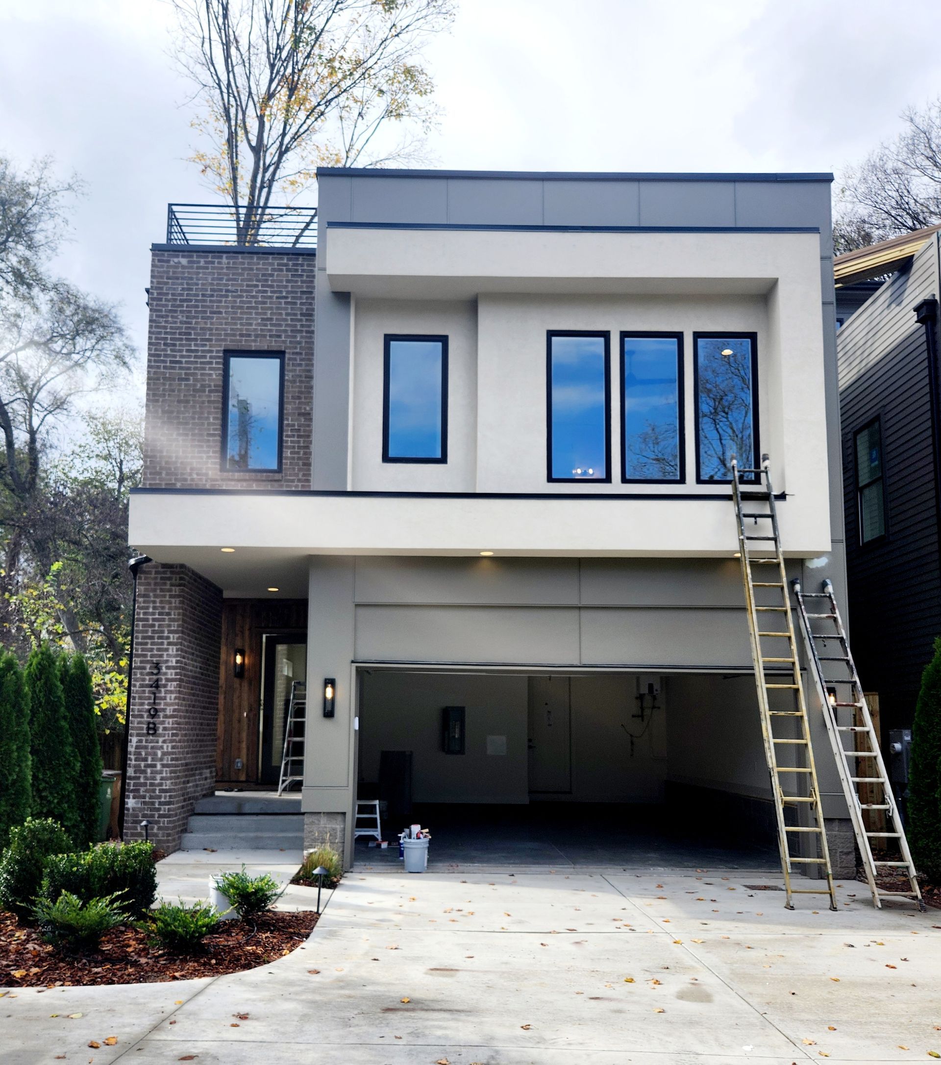 A house with a ladder in front of it