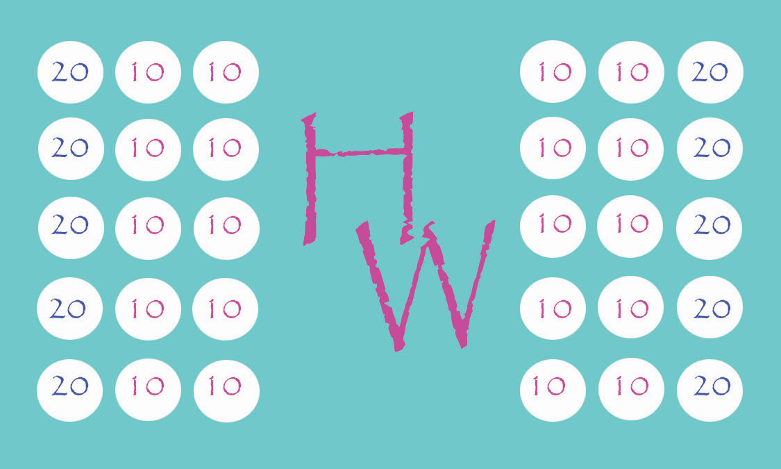 A blue background with white circles and the letters h and w.