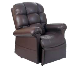 A brown leather recliner armchair with a tufted backrest against a white background.