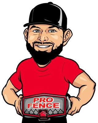 artwork of a guy in a red shirt and black cap with Pro Fence belt