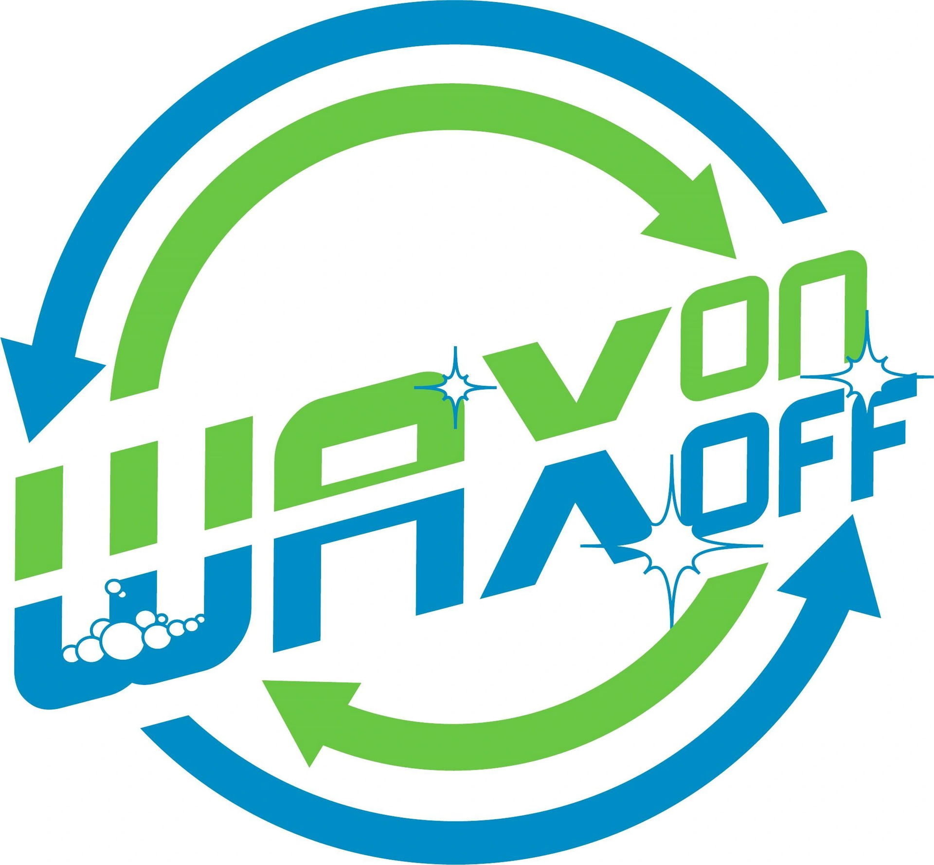 A blue and green logo for heaven wax off