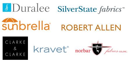 Duralee, SilverState Fabrics, Sunbrella, Robert Allen, Clarke & Clarke, Kravet, Norbar Fabrics Co.,Inc.