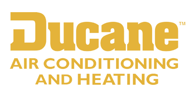 Logo of Ducane Air Conditioning and Heating in yellow on a white background.