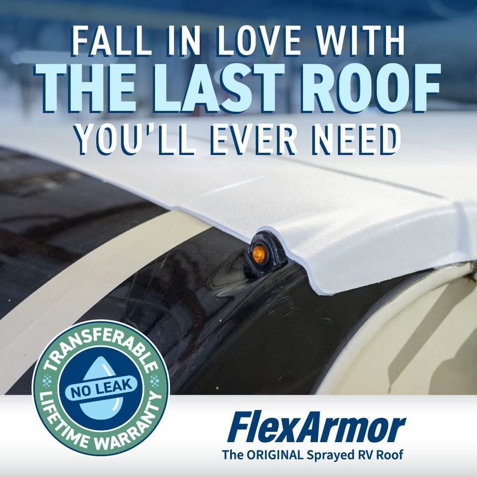 An ad for FlexArmor, sprayed RV roof.