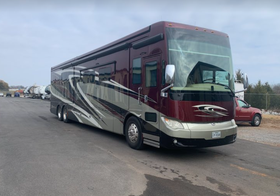 a large rv is parked