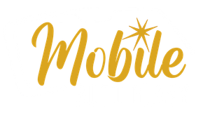 Gold script word "Mobile" with a stylized starburst.