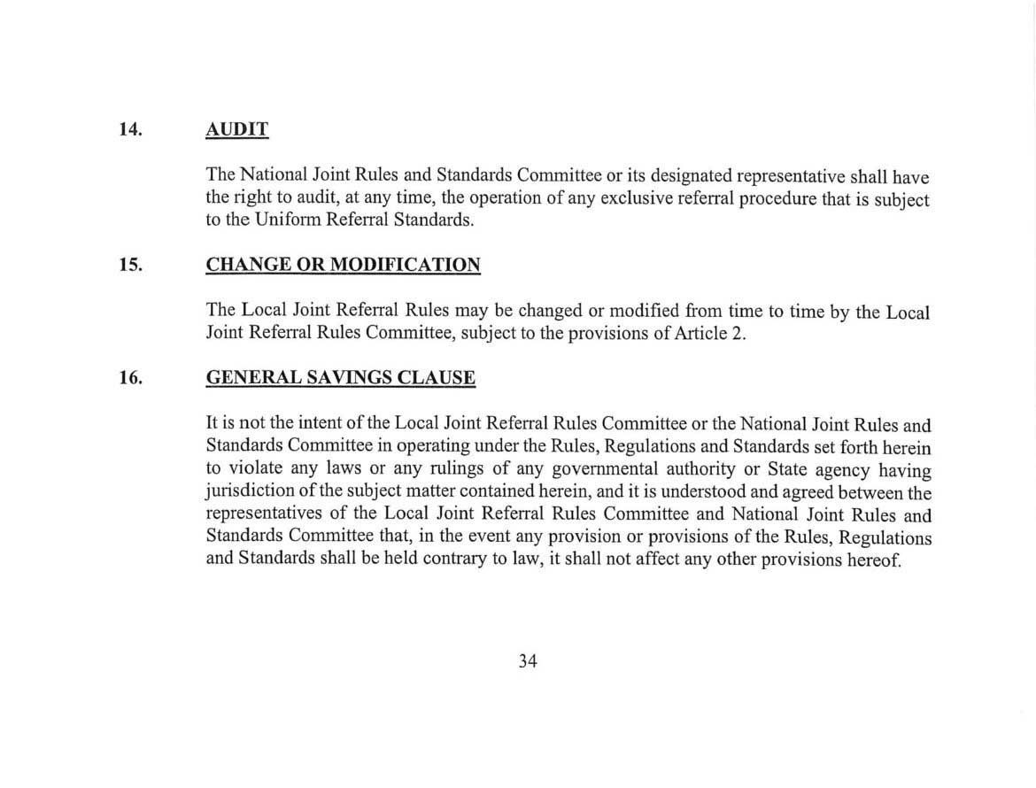 Text excerpt from a document, including sections on audit, change for verification, and general savings clause.
