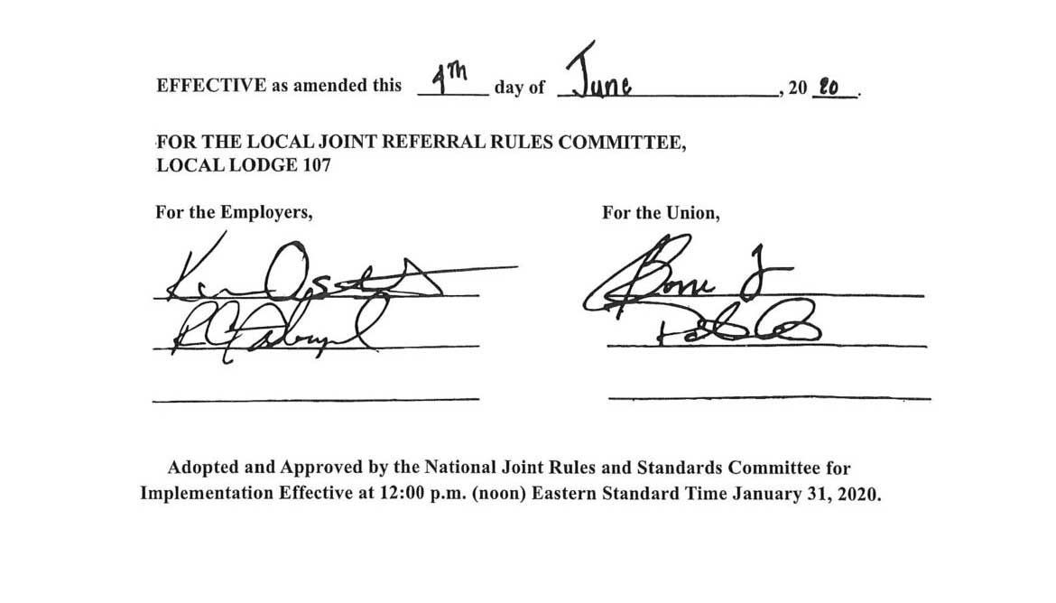 Document signed by two individuals, likely employees, for a Joint Behavioral Relief Committee.