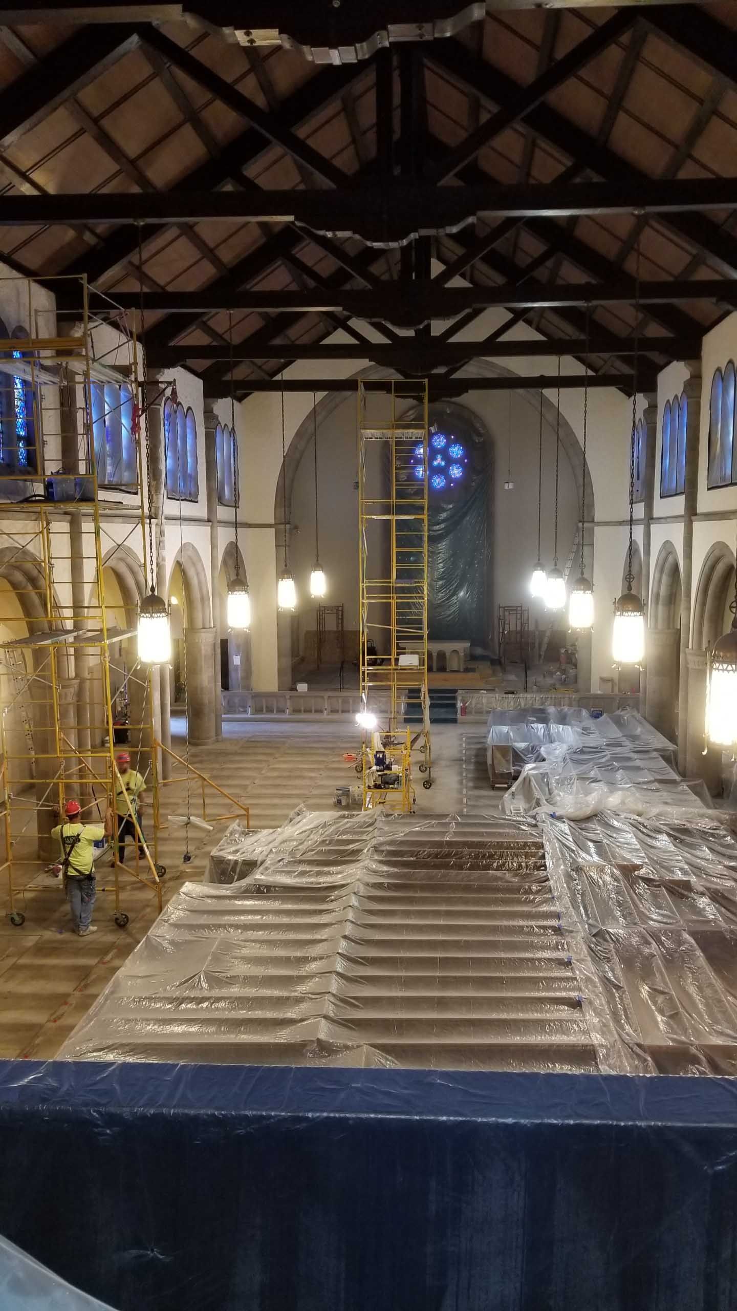 The inside of a church is being remodeled.