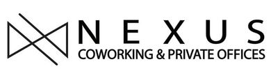 The logo for nexus coworking and private offices is black and white.